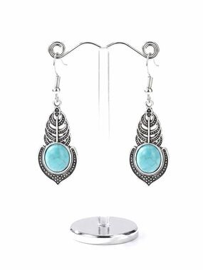 New Sterling Silver Native Ethnic Patina Floral Turquoise Handmade Earrings
